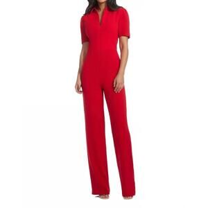 NEW DRESS THE POPULATION gloria rouge wide leg puff sleeve jumpsuit in red